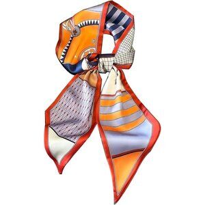 Women's Steed Orange Red Fashion Oblique Angle Silk Neck Scarf Printed Scarves